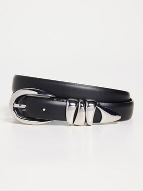 Madewell black leather silver buckle Triple Keeper belt